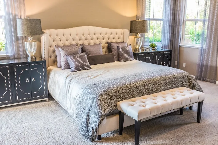 A styled, photo-ready short-term rental bedroom prepared for guests